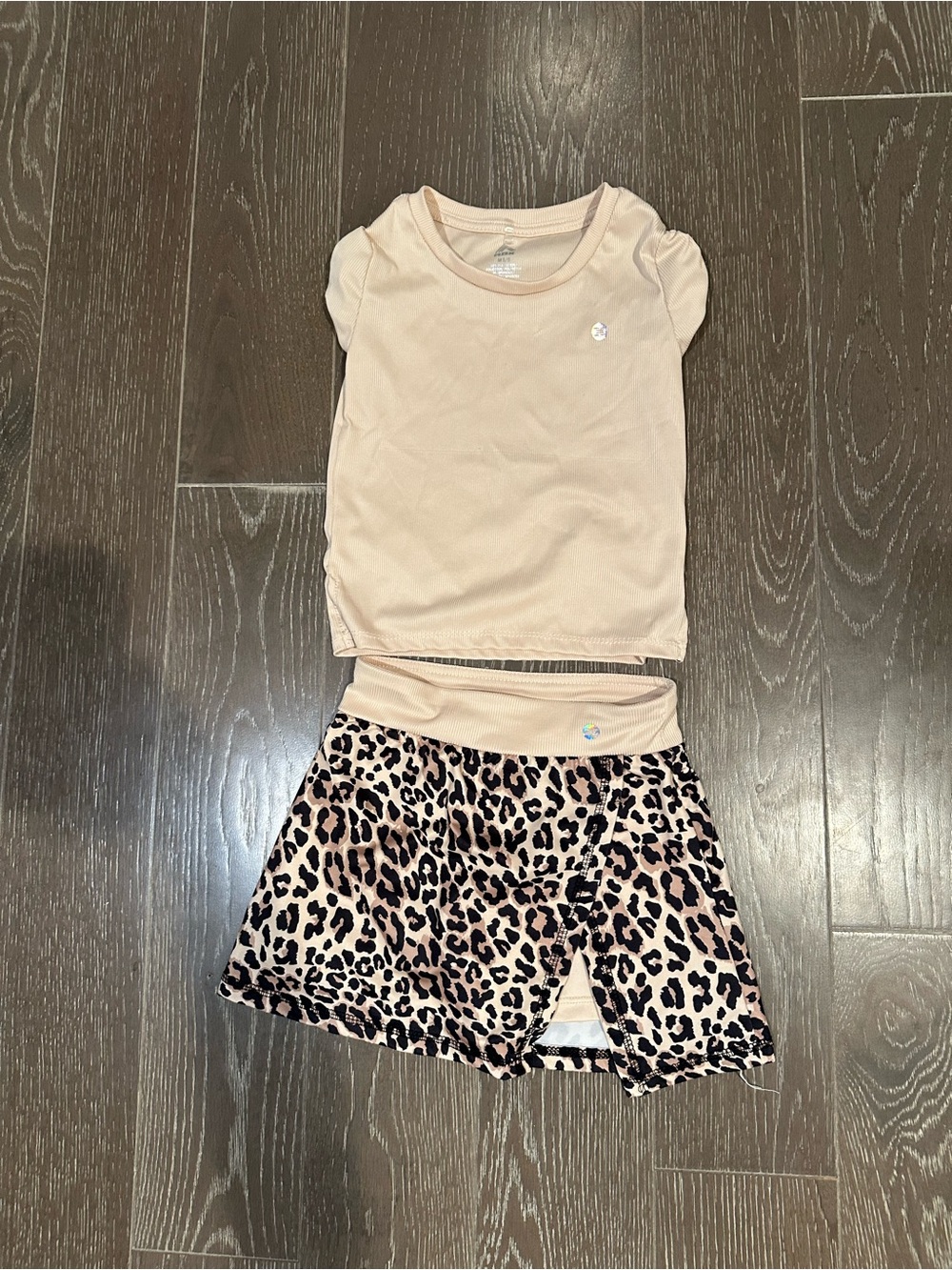 RBX Girls Soft Beige Active Crop Top and Leopard Skort set